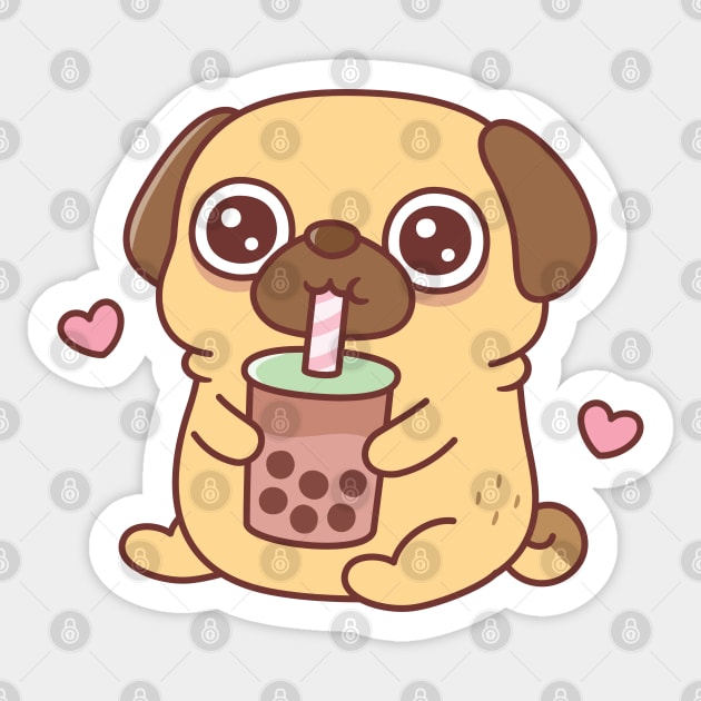 Cute Little Pug Loves Drinking Bubble Tea Sticker by rustydoodle